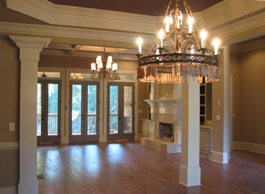 Looking from the dining room into the grand room.